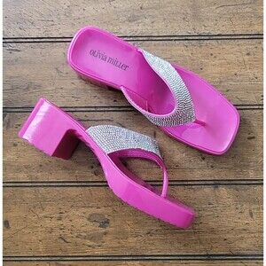 Hot Pink Barbie Rhinestone Olivia Miller Heel Sandals- Size 7
